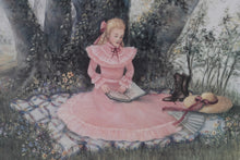 Load image into Gallery viewer, Framed Glynda Turley Limited Edition Print – Victorian Lady Reading by Lake with Swan
