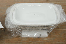 Load image into Gallery viewer, Godinger 2-Quart Rectangular Covered Porcelain Baker with Chrome Serving Rack – New in Box
