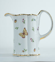 Load image into Gallery viewer, I. Godinger &amp; Co. Primavera Porcelain Pitcher – Butterfly &amp; Floral Design – Gold Trim – 8" Tall
