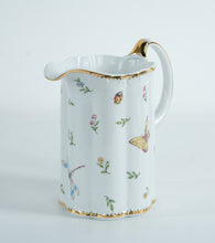Load image into Gallery viewer, I. Godinger &amp; Co. Primavera Porcelain Pitcher – Butterfly &amp; Floral Design – Gold Trim – 8" Tall
