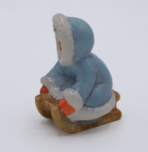 Load image into Gallery viewer, Goebel W. Germany Porcelain Figurine – Child in Blue Parka on Wooden Sled, Winter Scene
