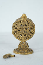 Load image into Gallery viewer, Vintage Ornate Gold Tone Filigree Perfume Bottle Holder With Stopper Vanity Display
