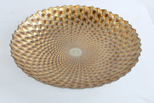 Load image into Gallery viewer, Large 20 Inch Gold Peacock Feather Embossed Metal Decorative Bowl
