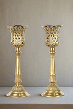 Load image into Gallery viewer, Pair of Brass Autumn Basket Candle Holders
