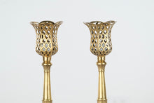 Load image into Gallery viewer, Pair of Brass Autumn Basket Candle Holders
