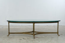 Load image into Gallery viewer, Vintage Brass Hoof Foot Oval Glass Coffee Table
