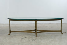 Load image into Gallery viewer, Vintage Brass Hoof Foot Oval Glass Coffee Table
