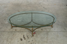 Load image into Gallery viewer, Vintage Brass Hoof Foot Oval Glass Coffee Table
