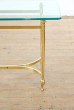 Load image into Gallery viewer, Hollywood Regency Brass and Glass Console Table Narrow Entry Table
