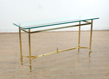 Load image into Gallery viewer, Hollywood Regency Brass and Glass Console Table Narrow Entry Table
