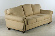 Load image into Gallery viewer, Traditional Gold Upholstered Sofa with Rolled Arms and Nailhead Trim - Online Only
