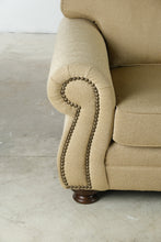 Load image into Gallery viewer, Traditional Gold Upholstered Sofa with Rolled Arms and Nailhead Trim - Online Only
