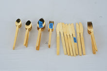 Load image into Gallery viewer, Vintage Gold Tone Stainless Steel Flatware Set Floral Embossed Korea 1980s
