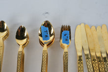 Load image into Gallery viewer, Vintage Gold Tone Stainless Steel Flatware Set Floral Embossed Korea 1980s
