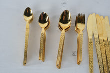 Load image into Gallery viewer, Vintage Gold Tone Stainless Steel Flatware Set Floral Embossed Korea 1980s
