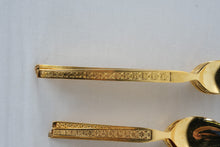 Load image into Gallery viewer, Vintage Gold Tone Stainless Steel Flatware Set Floral Embossed Korea 1980s
