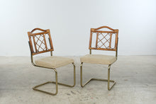 Load image into Gallery viewer, Set of 4 Vintage 1970s Rattan and Brass Cantilever Dining Chairs | Palm Beach Regency
