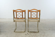 Load image into Gallery viewer, Set of 4 Vintage 1970s Rattan and Brass Cantilever Dining Chairs | Palm Beach Regency
