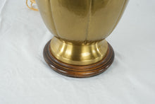 Load image into Gallery viewer, Vintage Hammered Brass Table Lamp Wood Base Pleated Shade Traditional Accent Lamp
