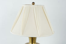 Load image into Gallery viewer, Vintage Hammered Brass Table Lamp Wood Base Pleated Shade Traditional Accent Lamp
