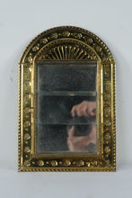 Load image into Gallery viewer, Vintage Brass Tone Mirrored Curio Wall Cabinet Arched Display Case
