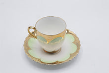 Load image into Gallery viewer, Vintage Japanese Porcelain Demitasse Cup Saucer Mint Green Heavy Gold Gilt
