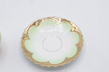 Load image into Gallery viewer, Vintage Japanese Porcelain Demitasse Cup Saucer Mint Green Heavy Gold Gilt
