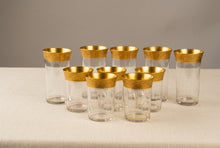 Load image into Gallery viewer, Vintage Tiffin Franciscan Style Gold Encrusted Glass Tumblers Set of 10
