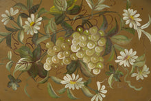 Load image into Gallery viewer, Vintage Hand Painted Tole Tray Grapes and Daisies Gold Metal Serving Tray
