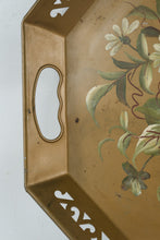 Load image into Gallery viewer, Vintage Hand Painted Tole Tray Grapes and Daisies Gold Metal Serving Tray
