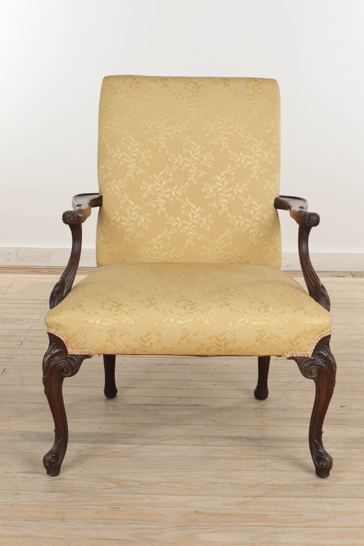 Golden Floral Acanthus Carved Arm Chair