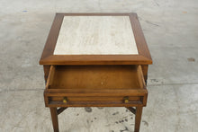 Load image into Gallery viewer, Gordon’s Inc. Mid-Century Walnut and Travertine Side Table with Drawer
