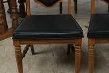 Load image into Gallery viewer, Vintage Oak Dining Table 8 Chairs 3 Leaves Black Upholstered Gothic Revival Set

