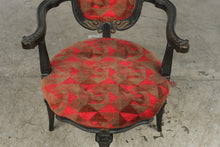 Load image into Gallery viewer, Vintage Renaissance Revival Carved High Back Armchair with Geometric Upholstery
