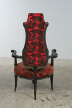 Load image into Gallery viewer, Vintage Renaissance Revival Carved High Back Armchair with Geometric Upholstery
