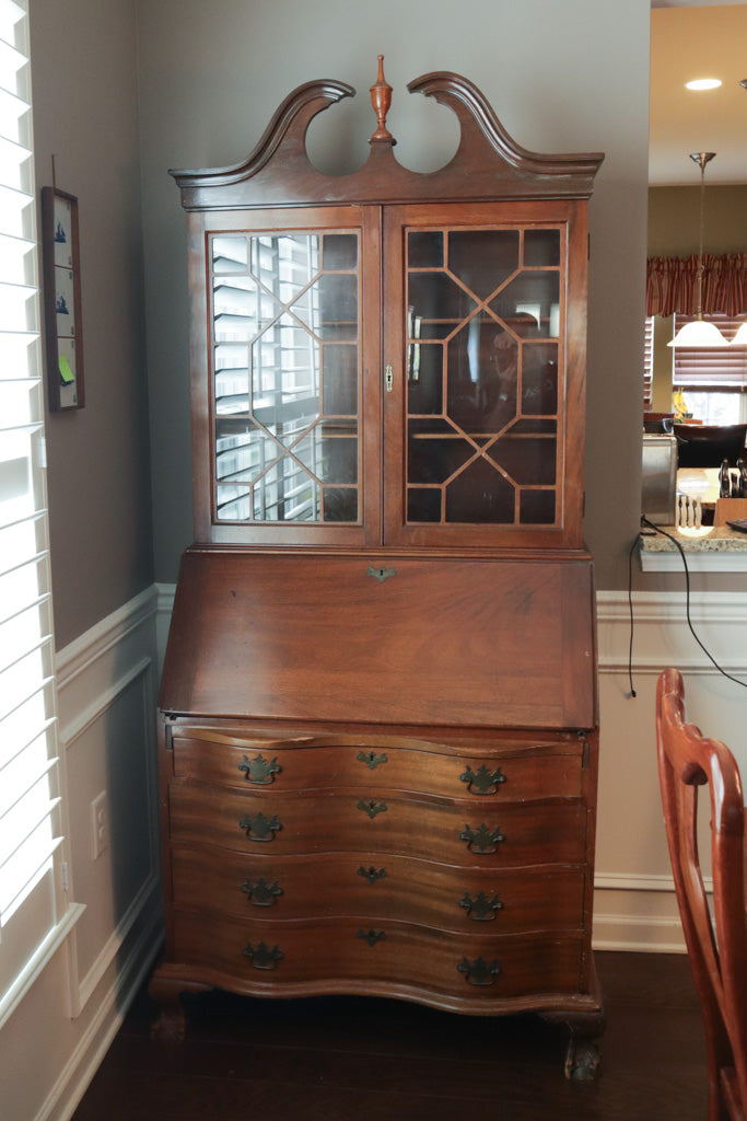 Governor Winthrop Serpentine Front Secretary Desk with Bookcase Top – Solid Wood, Ball & Claw Feet