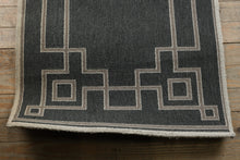 Load image into Gallery viewer, Gray Geometric Runner Rug 28x138 Wool Flatweave Greek Key Border
