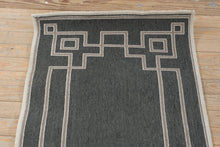 Load image into Gallery viewer, Gray Geometric Runner Rug 28x138 Wool Flatweave Greek Key Border
