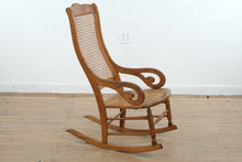 Load image into Gallery viewer, Antique Wood Cane Seat and Back Rocking Chair with Scroll Arms
