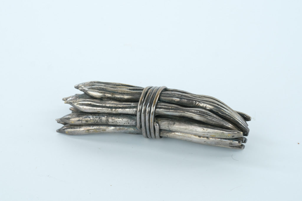 Maitland-Smith Style Silver Green Bean Sculpture – Cast Metal
