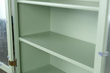 Load image into Gallery viewer, Painted Sage Green Wood Display Cabinet with Ribbed Glass Doors
