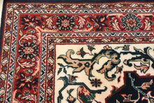 Load image into Gallery viewer, Persian-Style Area Rug with Fringe – Navy, Ivory &amp; Red Medallion Rug – 68" x 92"
