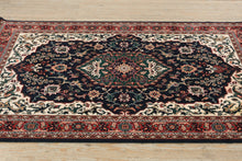 Load image into Gallery viewer, Persian-Style Area Rug with Fringe – Navy, Ivory &amp; Red Medallion Rug – 68" x 92"
