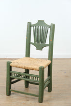 Load image into Gallery viewer, Mexican Folk Art Green Ladderback Chair with Handwoven Rush Seat
