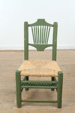 Load image into Gallery viewer, Mexican Folk Art Green Ladderback Chair with Handwoven Rush Seat
