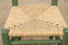 Load image into Gallery viewer, Mexican Folk Art Green Ladderback Chair with Handwoven Rush Seat
