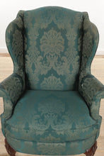 Load image into Gallery viewer, Green Damask Wingback Chair - Statesville Chair Company
