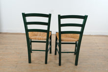 Load image into Gallery viewer, Italian Ladder Back Dining Chairs Green Wood Rush Seat Set of 2
