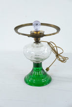 Load image into Gallery viewer, Vintage Green Glass Table Lamp Clear Glass Body Brass Shade Fitter 14 Inch
