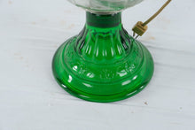 Load image into Gallery viewer, Vintage Green Glass Table Lamp Clear Glass Body Brass Shade Fitter 14 Inch
